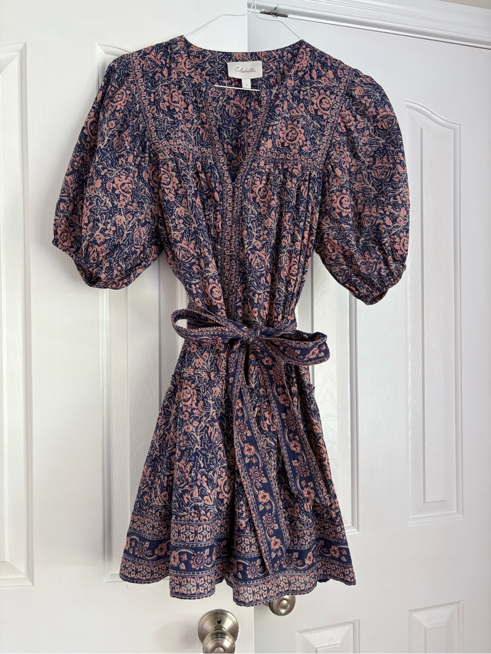 Cleobella Navy and Blush Floral Tie-Waist Mini